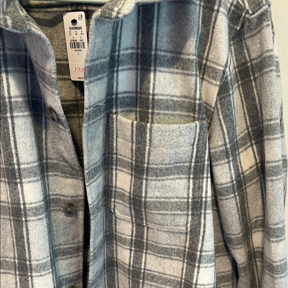 Express Gray Plaid Button-Up Shirt Jacket - Picture 4 of 5